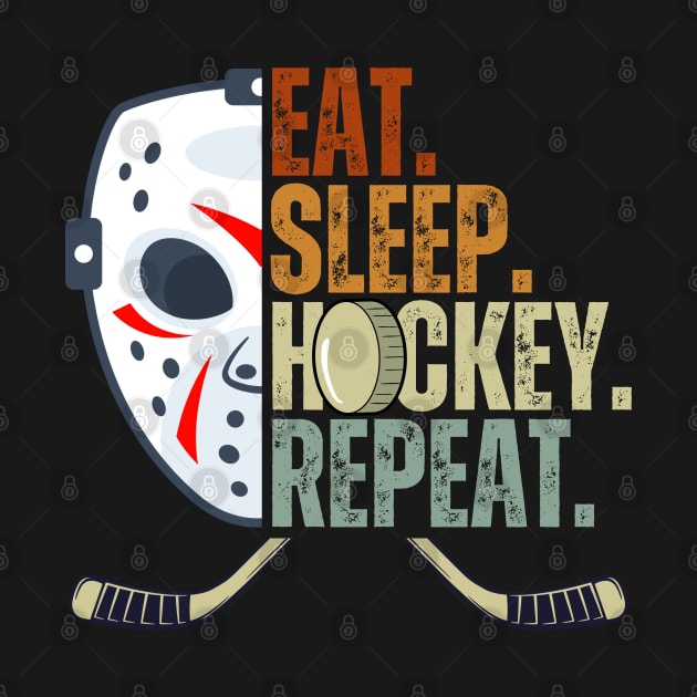 Eat Sleep Hockey Repeat Kids Adult Ice Hockey Retro Vintage by Just Me Store