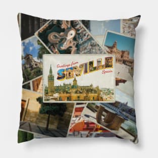 Greetings from Seville in Spain Vintage style retro souvenir Pillow