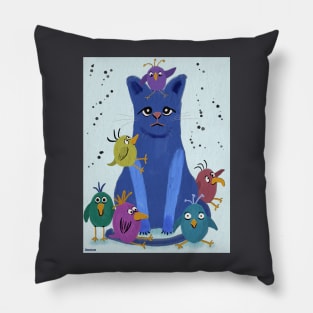 Kitty and His Bird Friends Pillow