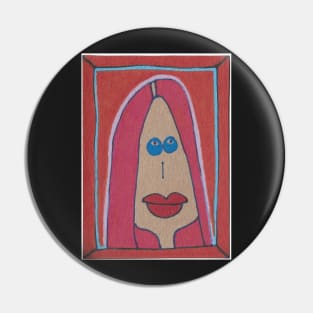 Redhead on Red Background Pin