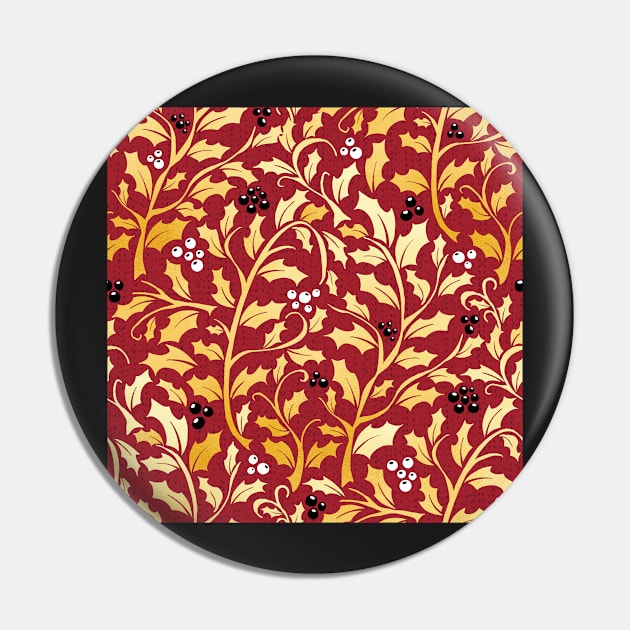 Red and Gold Christmas Holly leaves and berries pattern Pin by colorofmagic