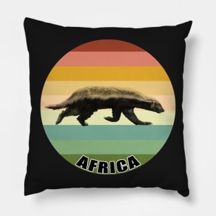 Honey Badger on the Prowl on Vintage Retro Africa Sunset Pillow