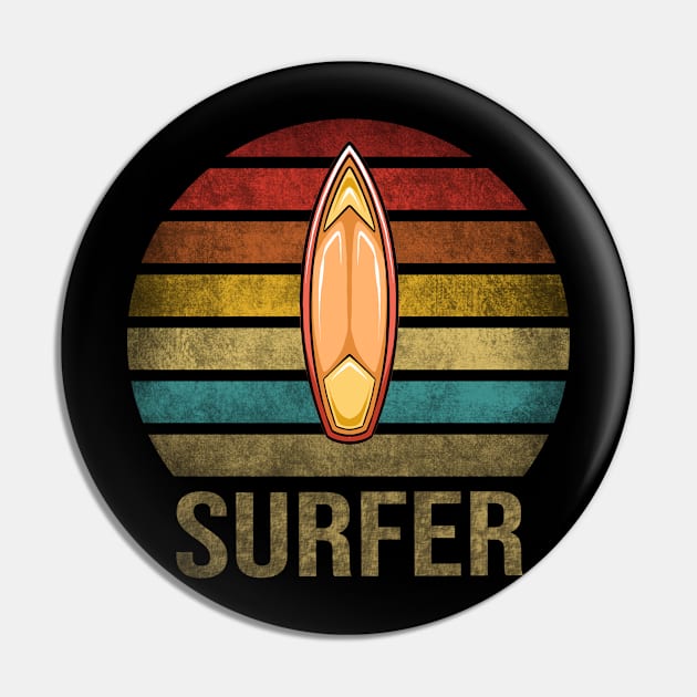 Surf Or Die Surfboard Summer Retro Sunset Pin by The Agile Store