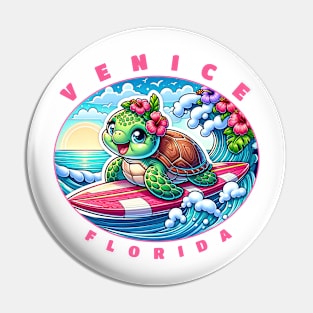 Venice Florida Girls Cute Surfing Sea Turtle Pin