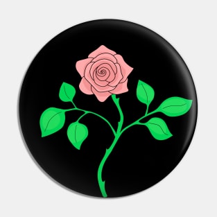 A Single Rose with Stem and Leaves Pin