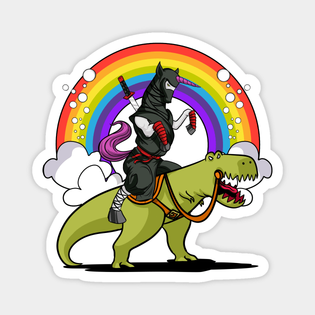 Ninja Unicorn Riding Dinosaur Magnet by underheaven