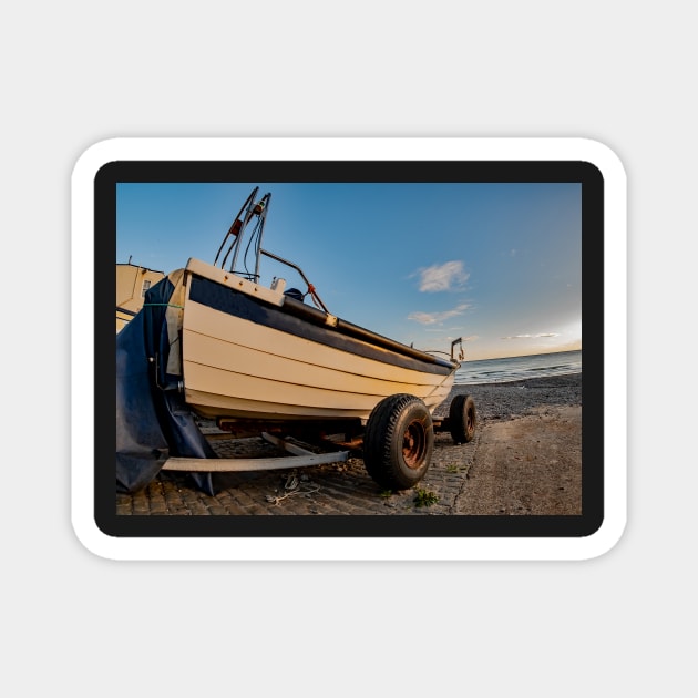 Fisheye view of crab fishing boat on Cromer beach Magnet by yackers1