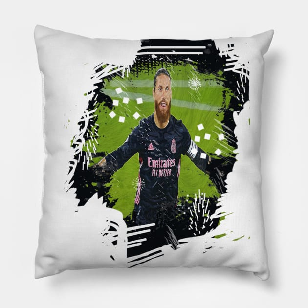 sergio ramos Pillow by Randa Hidayah