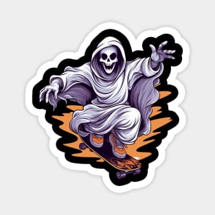 ghost riding a skateboard skaters skateboarding halloween Magnet