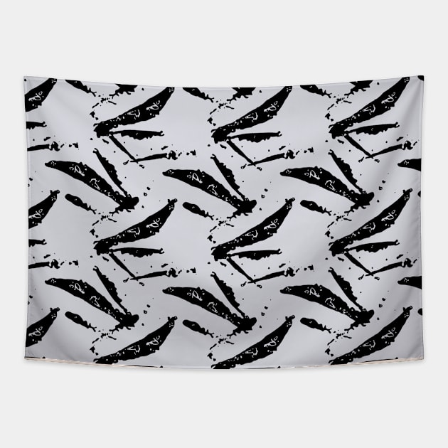 Black strokes and spots on a gray background, abstraction Tapestry by grafinya