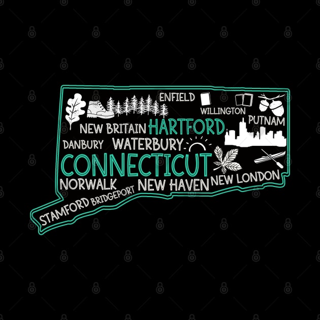 Connecticut Hartford cute map Waterbury New Haven Enfield Willington Putnam Norwalk Stamford Bridgeport Danbury by BoogieCreates