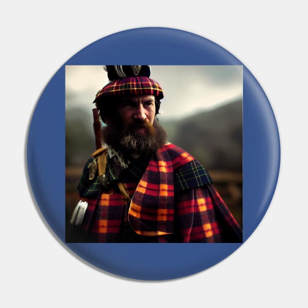 Scottish Highlander in Clan Tartan Pin by Grassroots Green