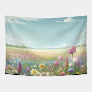 Spring Meadow Serenity Landscape Art Tapestry
