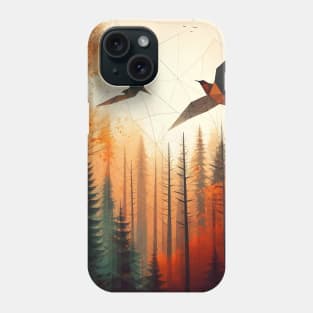 Low Poly Autumn Forest Treetops with Birds Phone Case