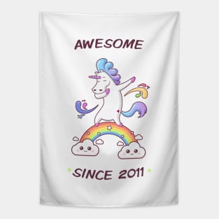 Awesome Since 2011 - Dabbing Unicorn - 7th Birtday Tapestry