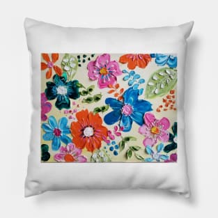 spring flowers, colorful flowers pattern, pastel and solid colored flowers, illustration like flowers Pillow