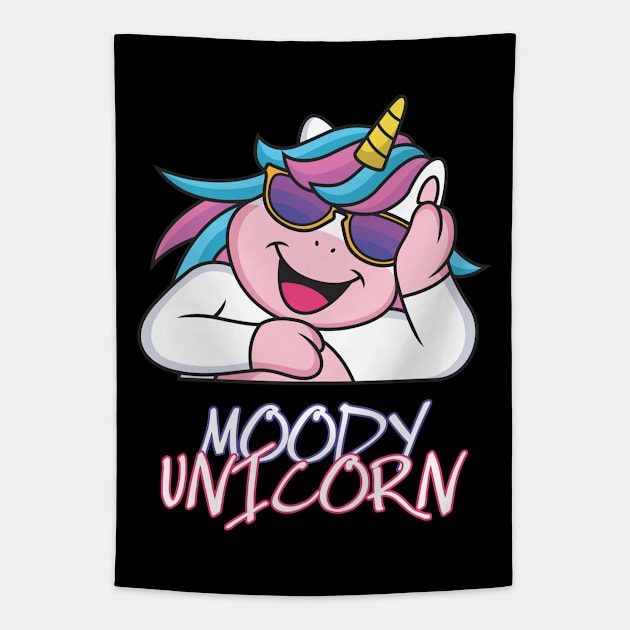 Moody unicorn - Cute little unicorn your kids would love! - Available in stickers, clothing, etc Tapestry by Crazy Collective