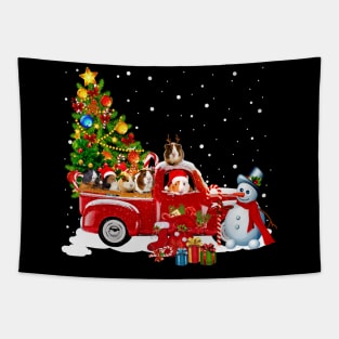 Red Truck Merry Christmas Tree Guines Dog Christmas T-Shirt Tapestry