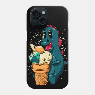 Treat Yo Self - Baby Dino Eating Triple Planet Scoop Ice Cream Cone Phone Case