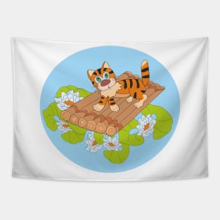 Cat on raft Tapestry