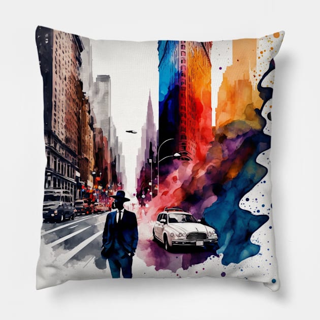 New York In Watercolor Pillow by LetsGetInspired