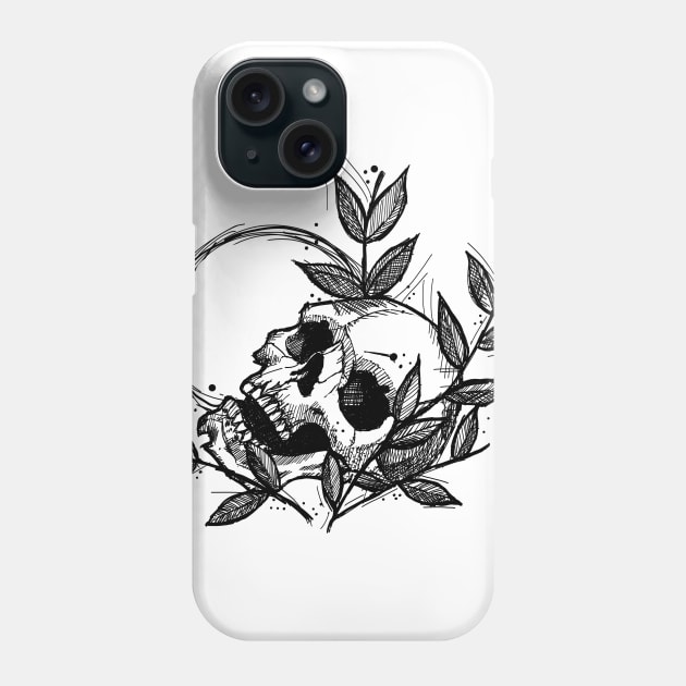 Skull With Vines and Sphere Original Sketch Art Phone Case by ckandrus