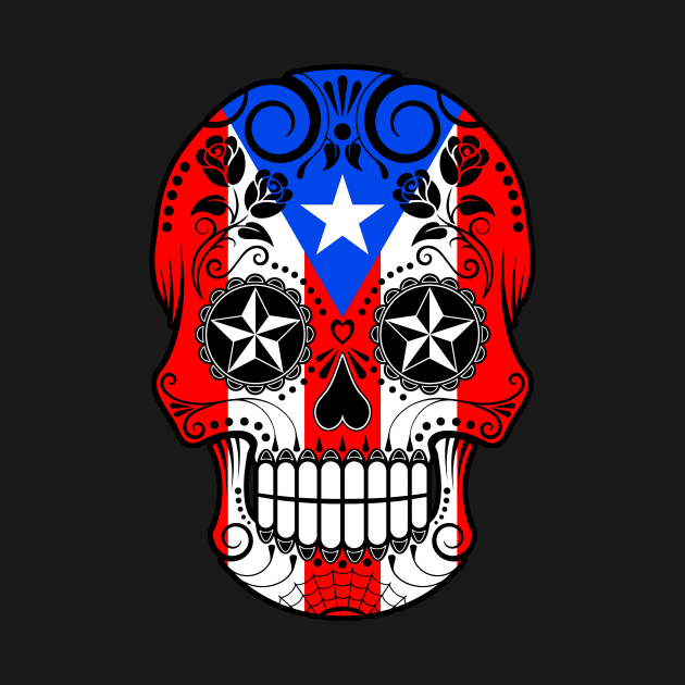 Puerto Rican Flag Sugar Skull with Roses by jeffbartels