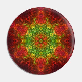 Psychedelic Kaleidoscope Flower Green and Red Pin