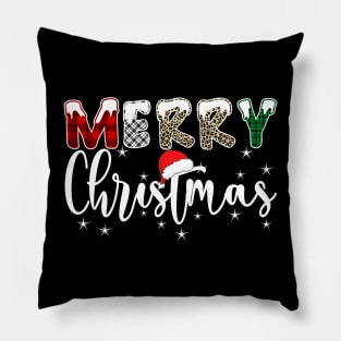 Merry Christmas Leopard Red Plaid Santa Hat Xmas Pajamas Pillow