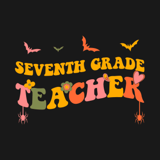 Seventh 7th Grade Teacher Groovy Halloween Men Women T-Shirt