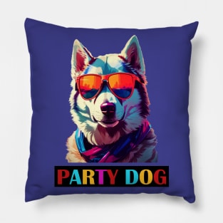 Party Dog Husky Retro Pillow