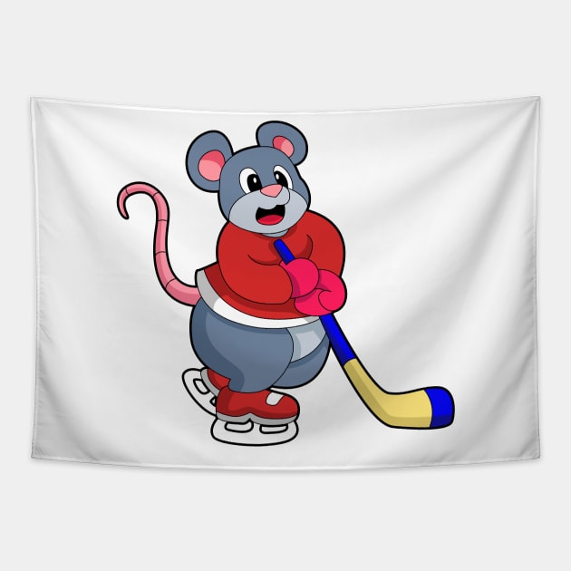 Rat at Ice hockey with Ice hockey stick Tapestry by Markus Schnabel