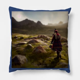 Scottish Highlander in Clan Tartan Pillow