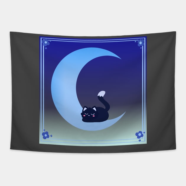 Moon cat Tapestry by Ashe Cloud