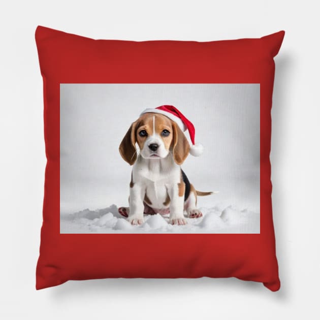 Cute Beagle puppy with Santa hat Pillow by Love of animals