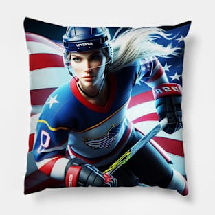 American Woman Ice Hockey Player #16 Pillow