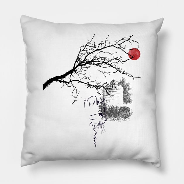 ' waiting until come back' sad cat art Pillow by WARNAWALIYA “The Gallery of Imagination”