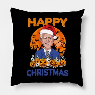 Funny Joe Biden Wearing Santa Hat Halloween Happy Christmas Pillow