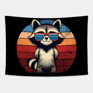 Cool Retro Raccoon in Sunglasses 70s 80s 90s Funny Raccoon Tapestry