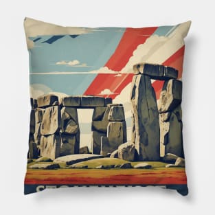 Stonehenge Wiltshire United Kingdom Vintage Travel Tourism Poster Pillow