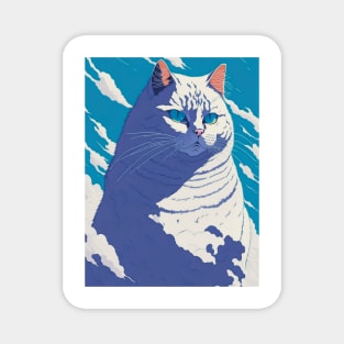 a big chonky white cat with blue eyes merged with the clouds - anime style Magnet