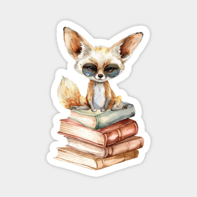 Fennec Fox And Books Magnet by The Jumping Cart