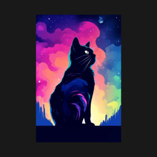 Mystery Cat Under Starry Night T-Shirt