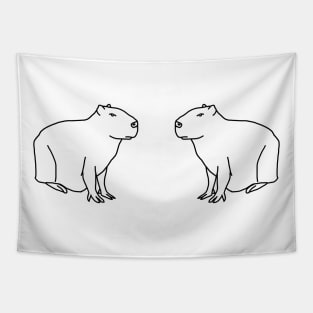 Capybara With Friend Minimal Line Drawing Tapestry