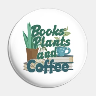 Books Plants And Coffee, Retro Pin