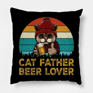 Father's Day Cat Father Beer lover Tshirt Pillow