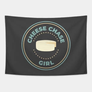 Cheese chase girl logo round Tapestry