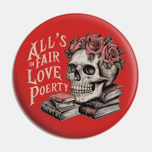 all s fair in love and poetry, book, skull, and rose vintage Pin