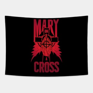 Mary on a cross- red Tapestry