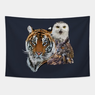 Bengal tiger and owls Tapestry